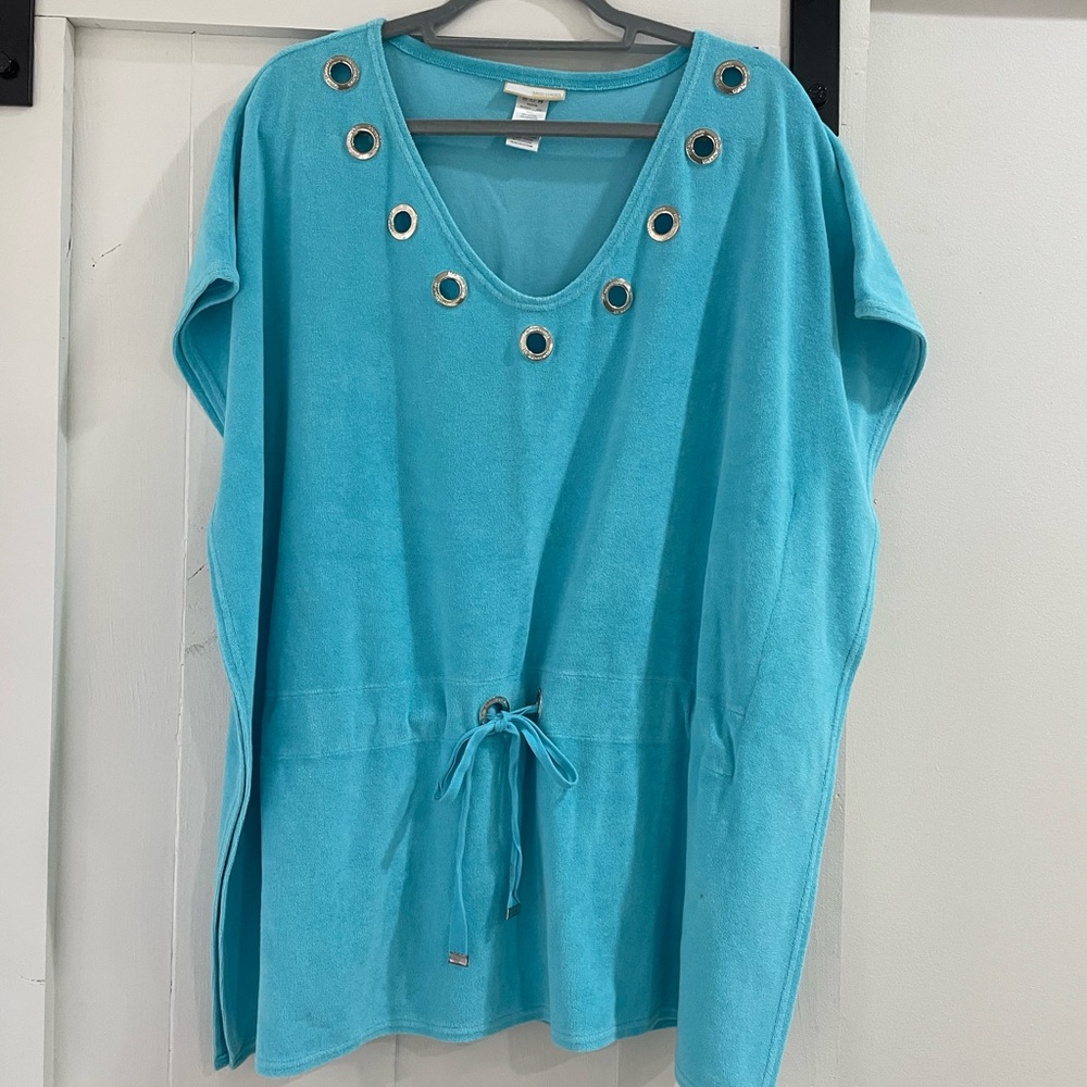 Michael Kors Blue and Gold Short Sleeve Tunic Coverup